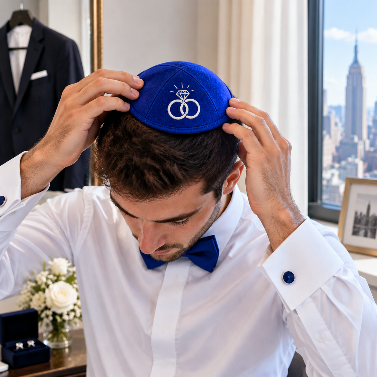 Royal Blue Canvas Linen Custom Kippah